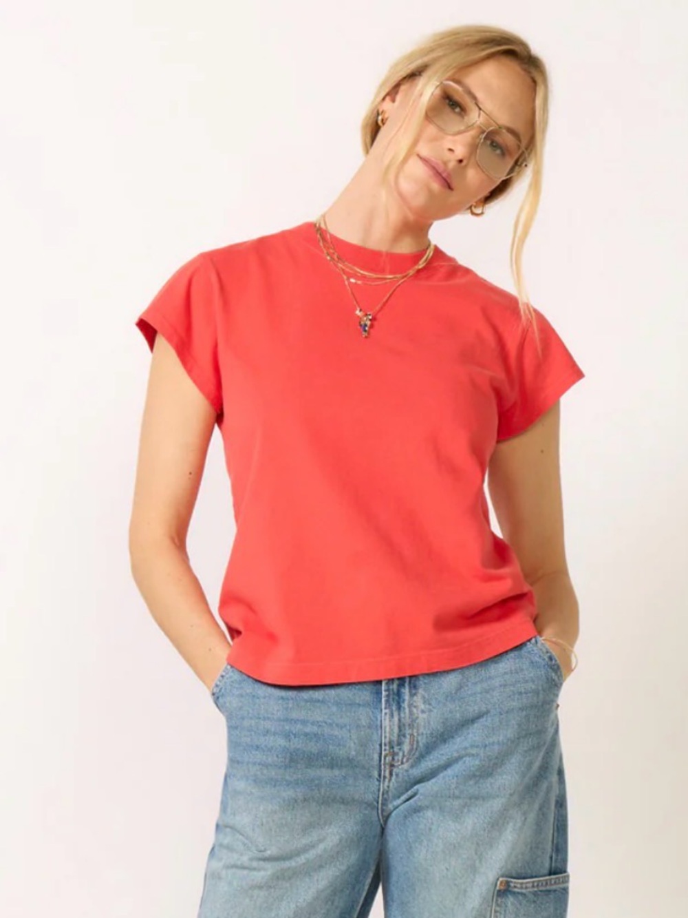 Agolde Red Cap Sleeve Crew Tee